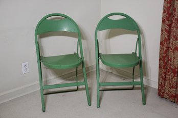 Pair Of Green Vintage Folding Chairs