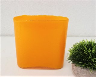 Alluring Cliquot Orange Art Glass Micro-Bullicante Slab Vase