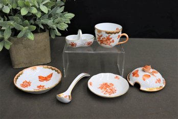 Group Lot: Assorted Pieces Of Herend Chinese Bouquet Rust (Orange Apony )