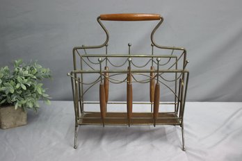 Vintage MCM Magazine Rack With Teak Handle