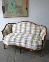 Vintage French Settee In Tartan Upholstery