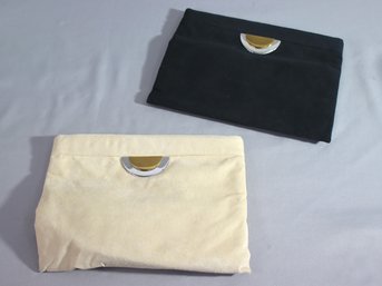 Two Vintage Reva Canvas Shoulder Bag Clutch Art Deco- Cream And Black