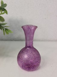 Tanner Glass Hand Blown Purple Mottle Art Glass Vase, Signed Bottom