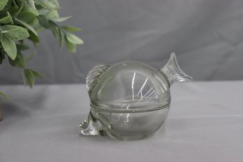 Vintage Anchor Hocking Round Glass Fish Trinket Box