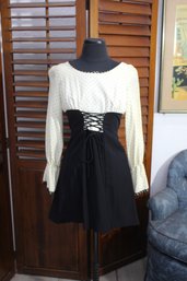 Stylish Two-Tone Dress With Polka Dot Blouse Built On  Lacing Corset-size Small