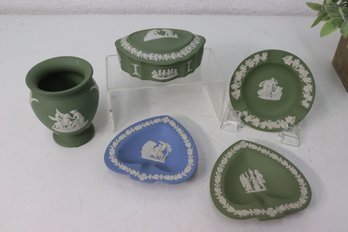 Group Lot Of Wedgwood Jasperware Smalls In Celadon Green And Portland Blue
