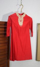 Vintage Judy Bee Red Dress With Intricate Lace Collar, Size Small