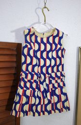 Vintage Jerell Of Texas Girl's Dress With Built In Shorts Bold Geometric Print, Size Small