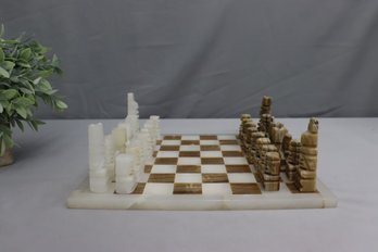 Carved Onyx Chess Set With Matching Board