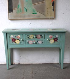 Charming Vintage Floral Painted Console Table