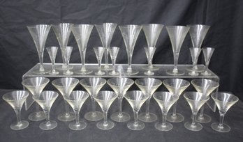 Vintage Etched Glass Stemware Collection - Set Of 30 Pieces