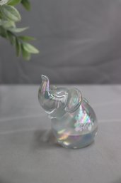 Iridescent Glass Crystal Trumpeting Elephant Figurine