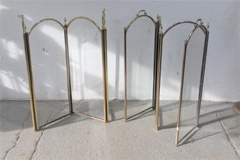Two Brass And Glass Four Panel Fireplace Screens