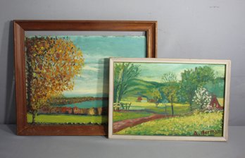 Pair Of Framed Landscape Paintings On Board