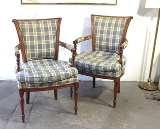 Pair Of French Regency Style Fauteuils With Plaid Upholstery