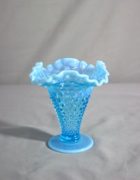 Vintage Hobnail Blue Opalescent Ruffled Edge Vase