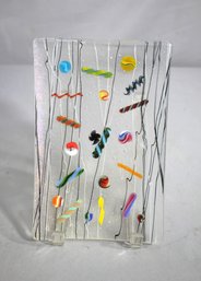 Fused Art Glass Kurt McVay Iridescent Bubble Square Dish HANDMADE-9' X  5.5'