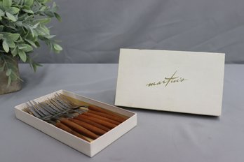 Set Of 9 Vintage Martin's Pastry Forks In Original Box