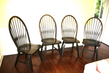 Set Of Four (4) Hi-Back Black  Windsor Dining Chairs