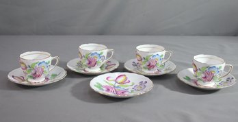 Rosina Hand Painted Demitasse Cups And Saucers Set Of 4 With 1 Extra Saucer