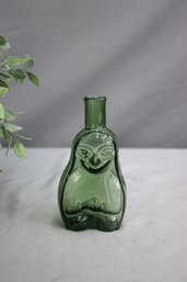 Vintage Native Face Green Glass Liquor Bottle