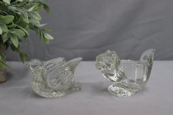 Two Vintage Avon Clear Glass Votives:  Squirrel And Dove In Flight