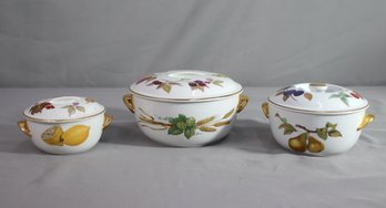 Group Lot Of Three (3) EVESHAM GOLD, ROYAL WORCESTER, COVERED CASSEROLE DISH