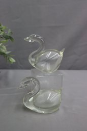 Two Clear Glass Crystal Swan Figurines