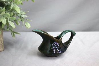 Brown And Green Drip Ware Pottery  Creamer  Redware Art Pottery -Vintage