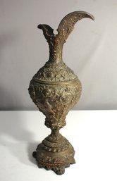 Antique Ornate Cast Metal Ewer With Detailed Relief Motifs