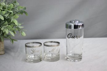 Vintage Bar Glass Set, Me & You And Ours