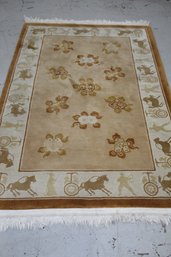 Tan/Cream/Ochre Area Rug With Chariot And Hunter Border - Size-73.5' X 49'