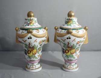Pair Of Decorative Asian  Style  Lidded Urns