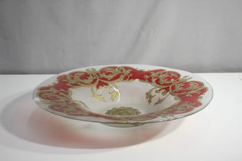 Mid-century Opaque Charger Dish - Red Gold Wreath