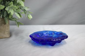 Vintage Hand Made Blown Heavy Glass Blue Dish