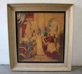 Very Large 19th C Framed Handmade Pictorial Needlepoint-(68' H X 63.5'w)