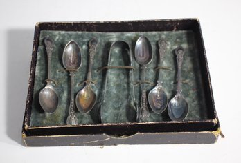 Antique Silver-Plated Decorative Spoons Set With Original Box