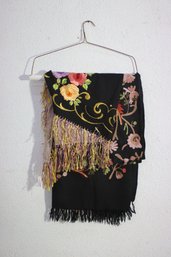 Two Black Floral Embroidered  Piano Shawl