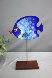 Vintage Murano Style Spectacular Blue Glass Fish Mounted On Post