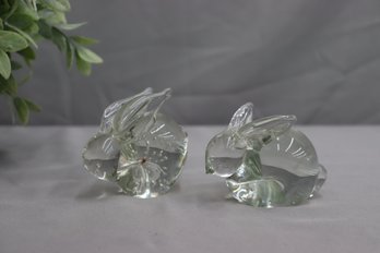 Two Crystal Bunny Small Figurines - One Controlled Bubble