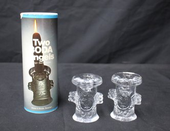 Pair Of Vintage Kosta Boda Angel Glass Candle Holders By Bertil Vallien