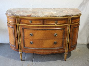 Elegant French Marble Top Demilune Chest Of Drawers