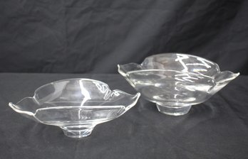 Pair Of Steuben Crystal Art Glass Calyx Leaf Flower Petal-Shaped Bowls-signed