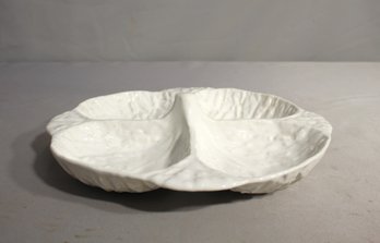 Subtil Portugal Ceramic White Cabbage Design Divided Serving Bowl 10' Round