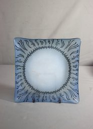 Studio Art Glass Square Plate White Pearl With Azure Surround  9' X 9'