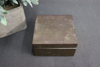 Age-worn Burnished Brass Box Lined With Cobalt Velvet Linner