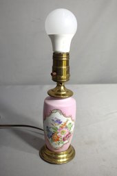 Porcelain Lamp With Floral Decoration And Brass Base