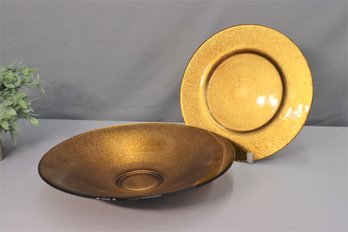 Two Piece Glass Metallic Center Bowl And Matching Charger
