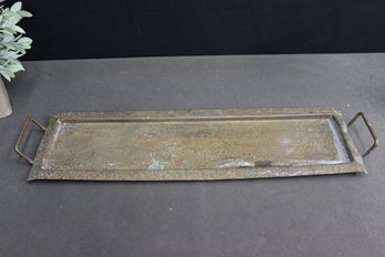 Vintage  Rectangular Hammered Copper Tray With Handles
