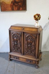 Vintage Ornately Carved Wooden Storage Cabinet